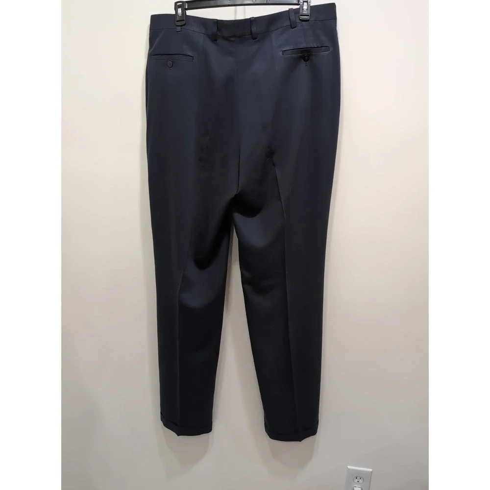 Savane‎ Mens Dress Pants Tall Size 40x36 Navy Blue Pleated Cuffed